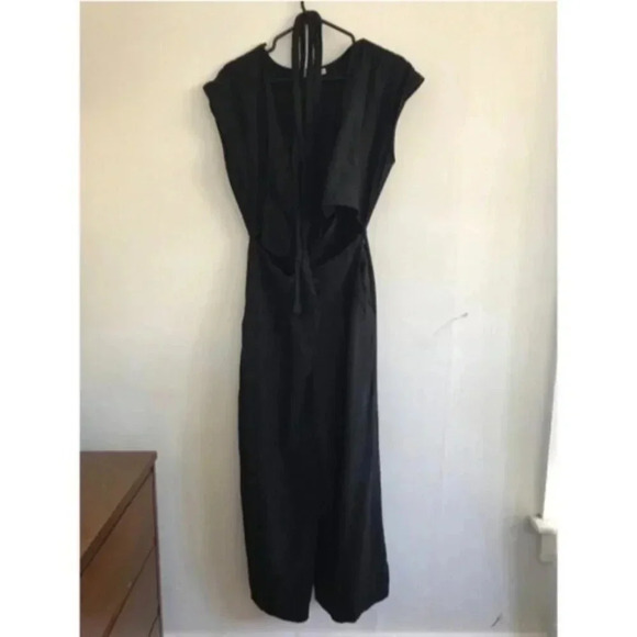 WILFRED Brax Linen Wrap Jumpsuit Wide Leg V Neck Cap Sleeve Black Aritzia 0 - Picture 11 of 11